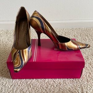 BCBGirls bronze tribal print heels